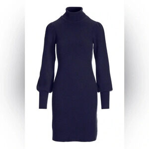 Boston Proper Navy Blue Balloon Sleeve Turtleneck Sweater Mini Dress